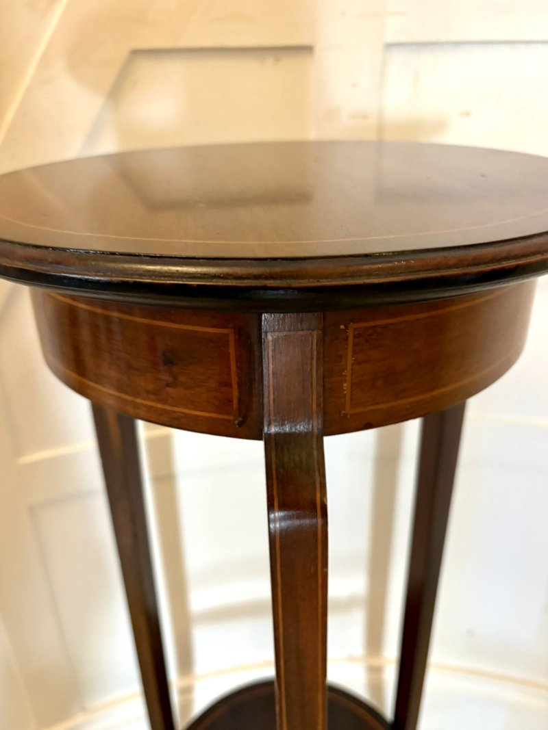 Antique Edwardian Mahogany & Satinwood Inlaid Jardinière Stand